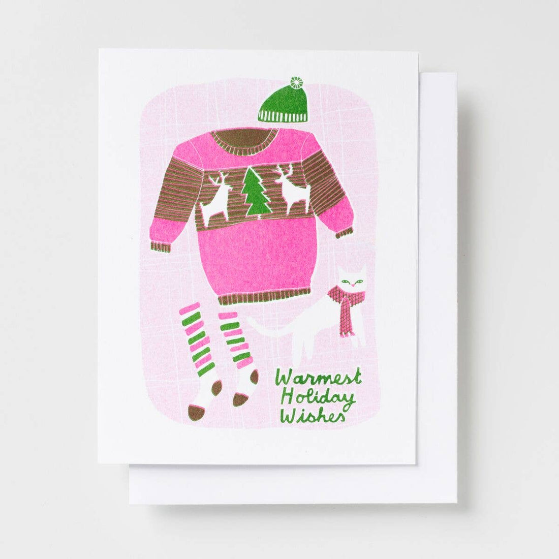 Warmest Holiday Cat Risograph Card