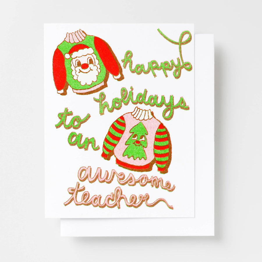 Happy Holidays To An Awesome Teacher Risograph Card - Xmas