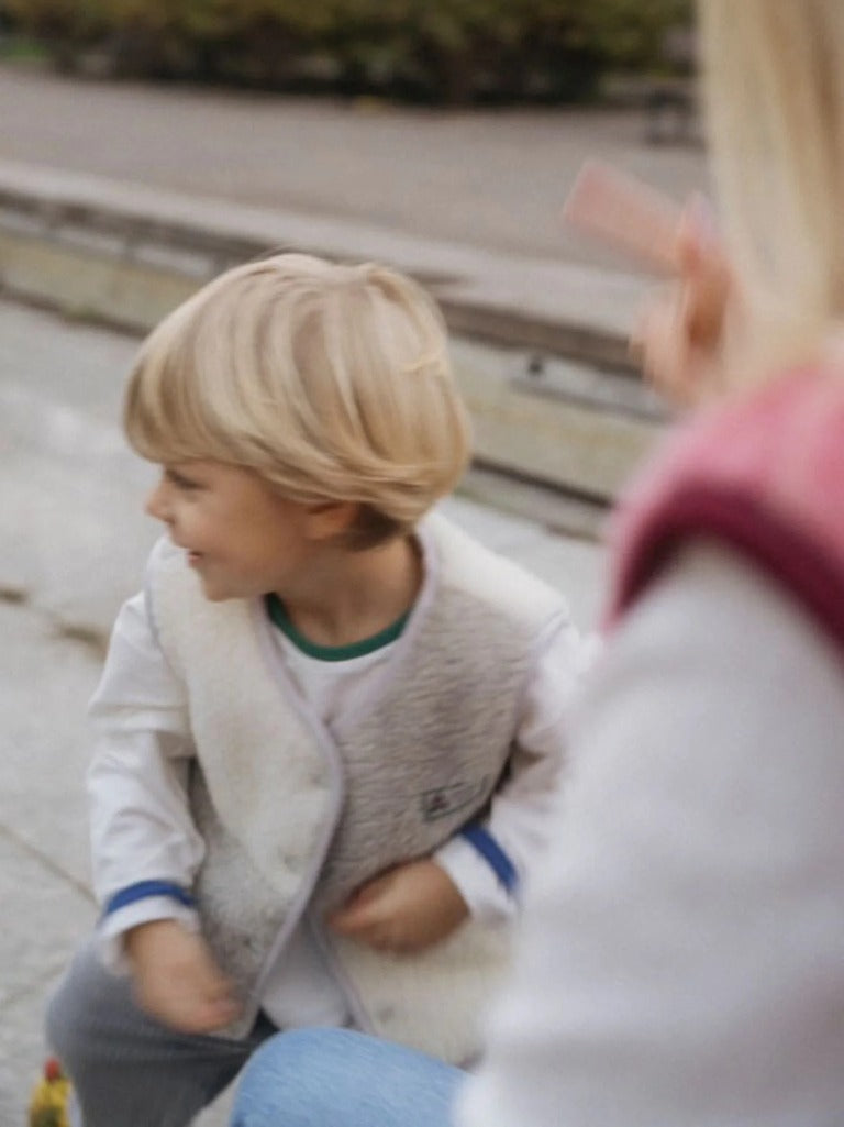 Kids Merino Wool Vest - Cream and Gray