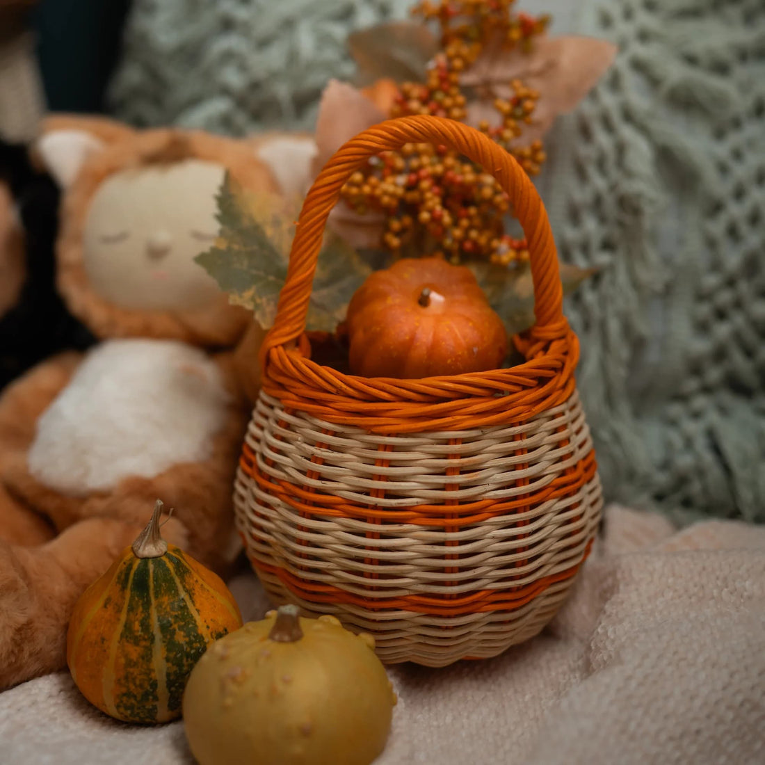 Rattan Berry Basket - Stripe