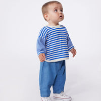 Babies Long Sleeved Stripy Cotton T Shirt - Blue