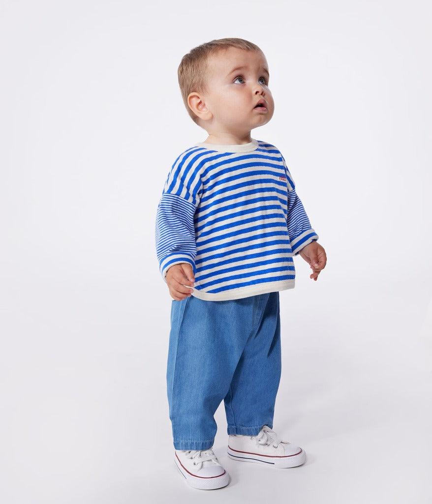 Babies Long Sleeved Stripy Cotton T Shirt - Blue