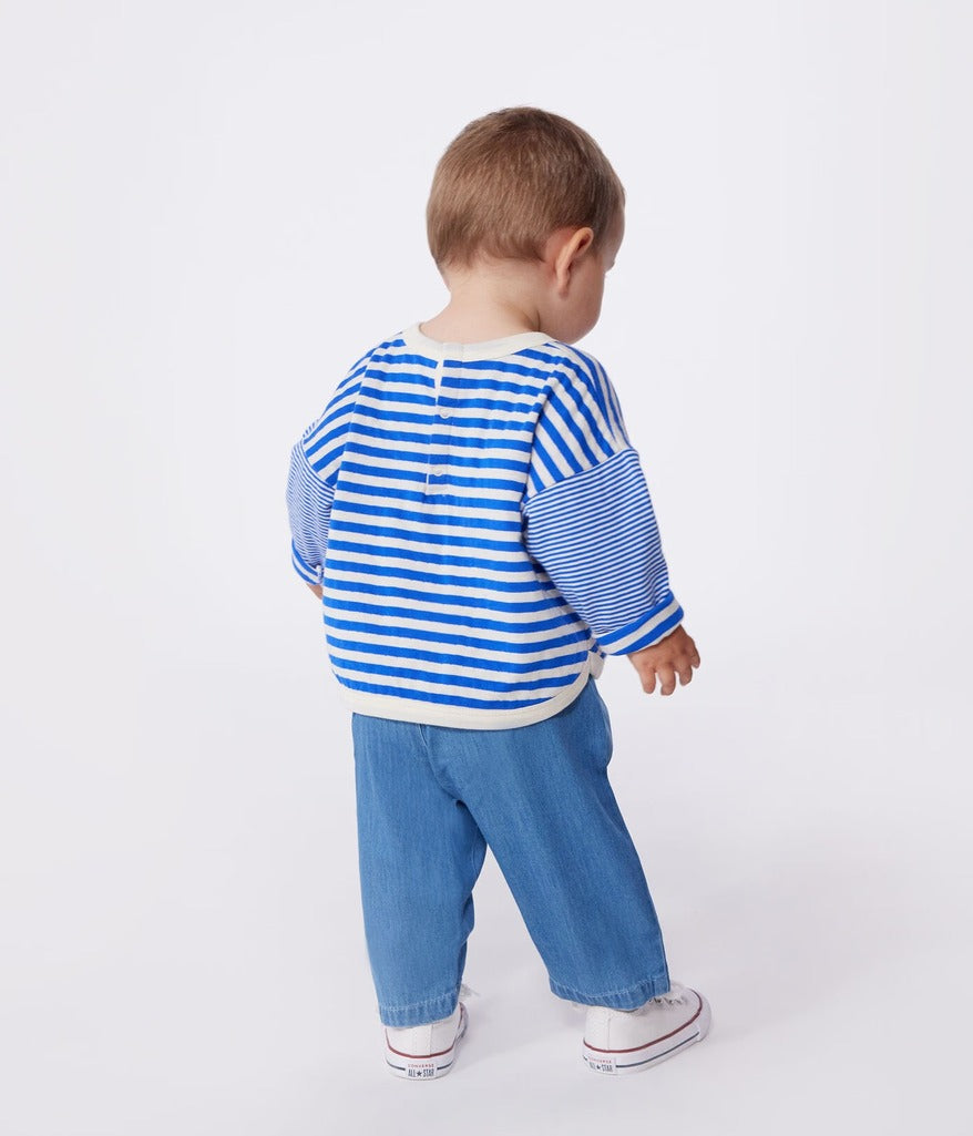 Babies Long Sleeved Stripy Cotton T Shirt - Blue