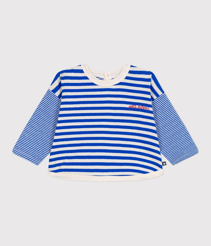 Babies Long Sleeved Stripy Cotton T Shirt - Blue