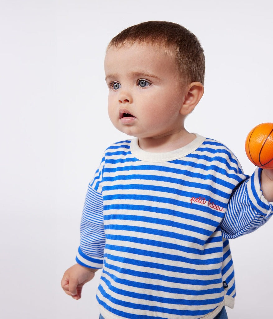 Babies Long Sleeved Stripy Cotton T Shirt - Blue