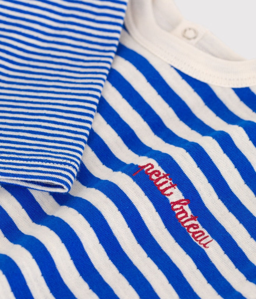 Babies Long Sleeved Stripy Cotton T Shirt - Blue