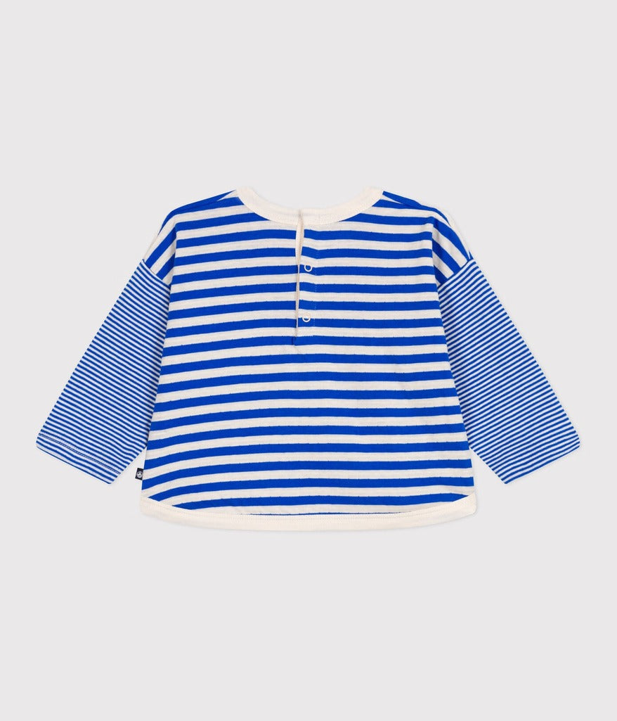 Babies Long Sleeved Stripy Cotton T Shirt - Blue