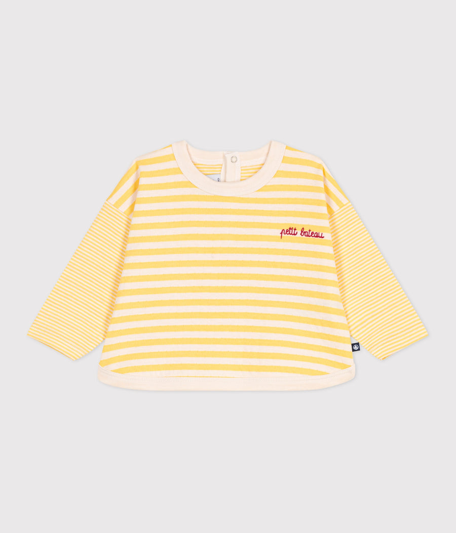 Babies Long Sleeved Stripy Cotton T Shirt - Yellow