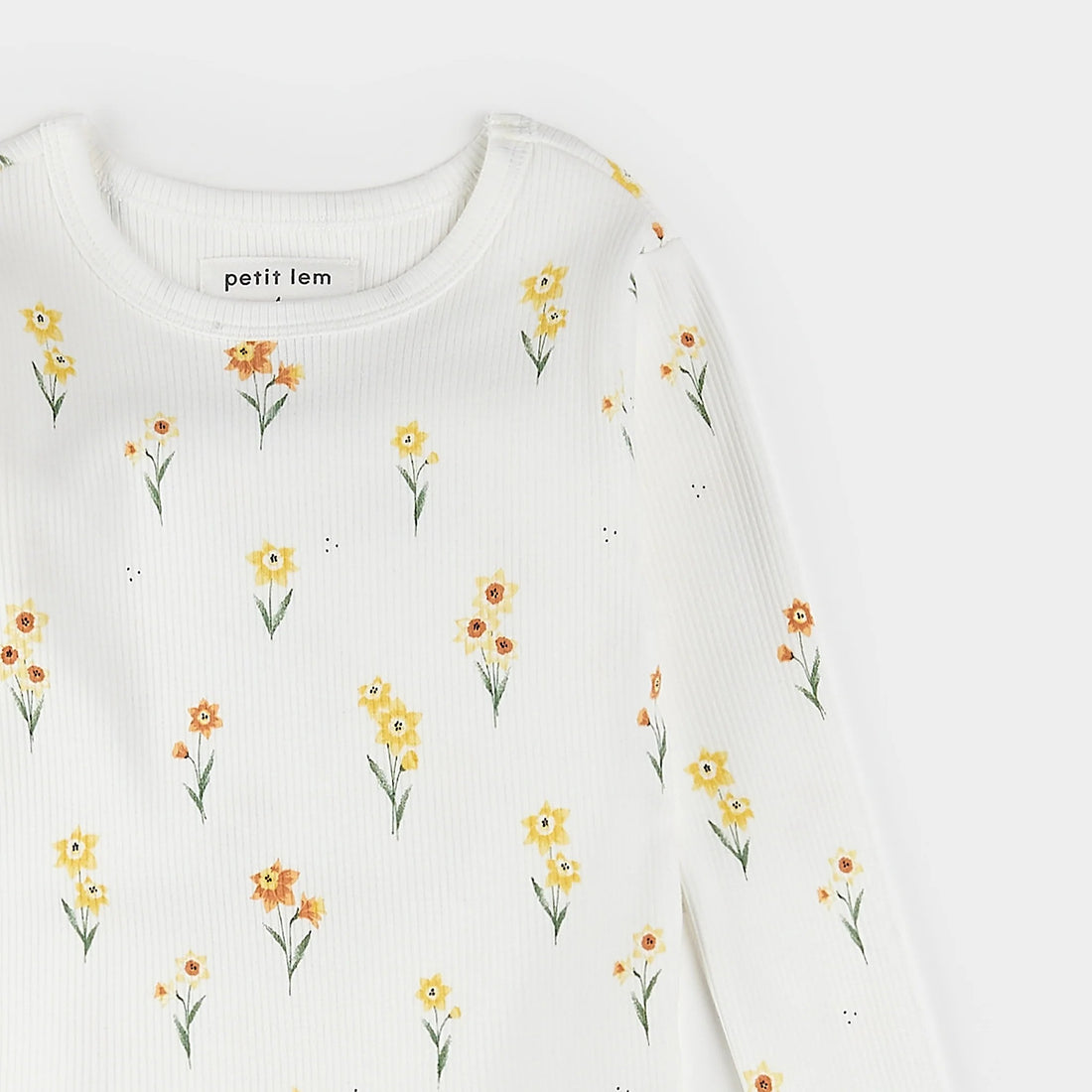 Daffodil Print on Off-White Ribbed PJ Set