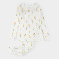 Daffodil Print on Off-White Ribbed PJ Set