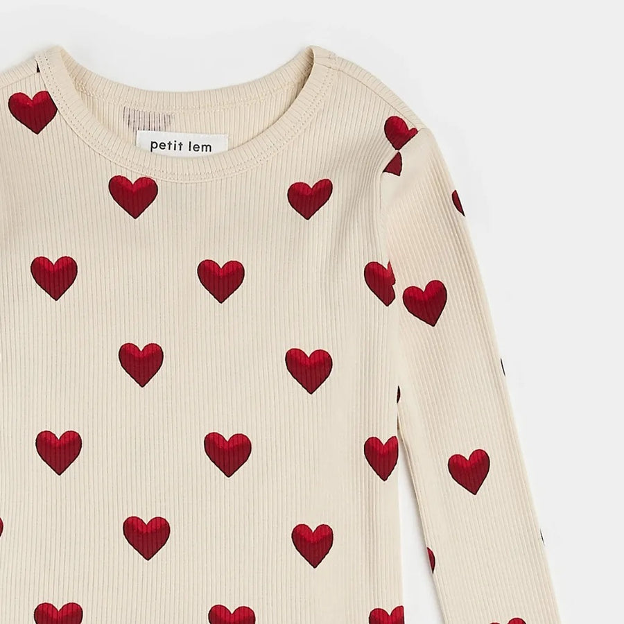 Heart Print on Ribbed Antique PJ Set