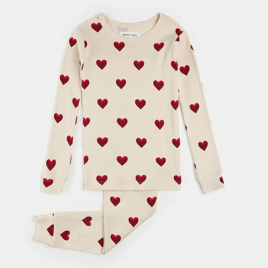 Heart Print on Ribbed Antique PJ Set