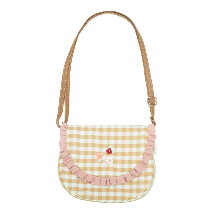 Gingham Embroidered Ruffle Bag