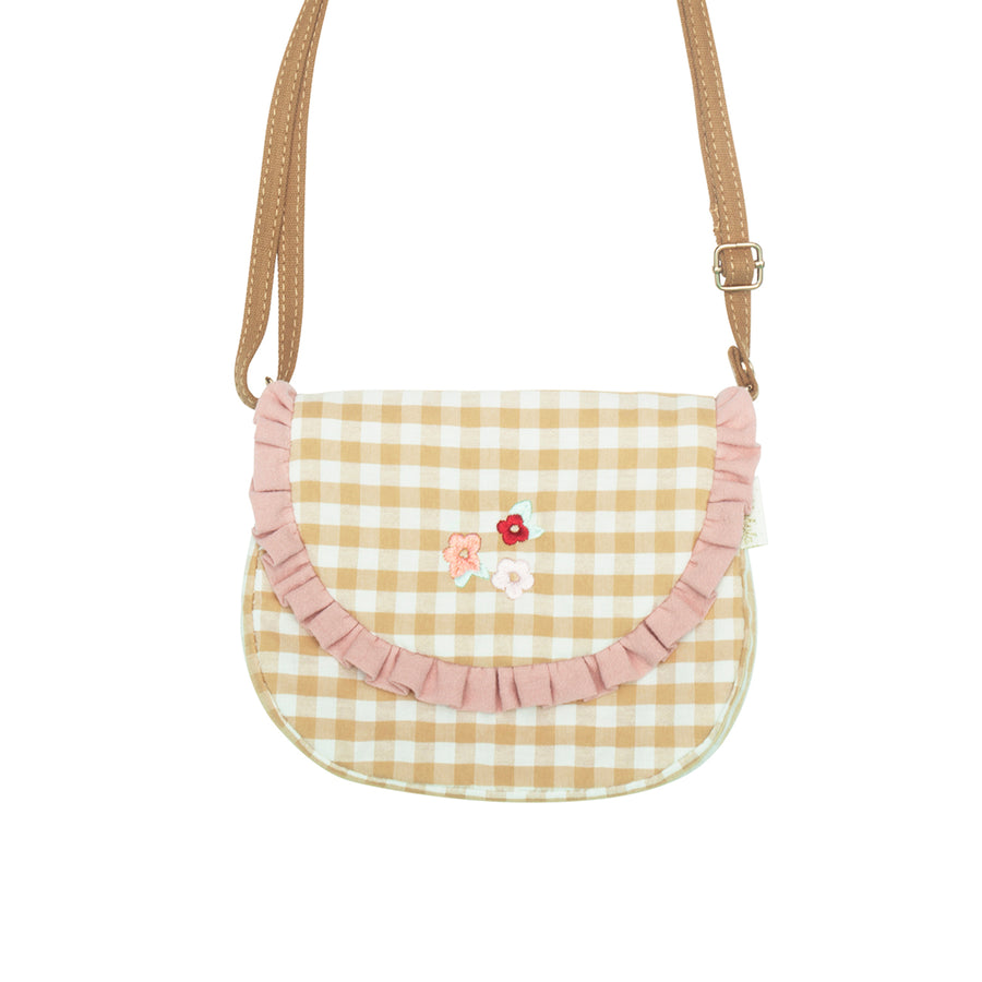 Gingham Embroidered Ruffle Bag