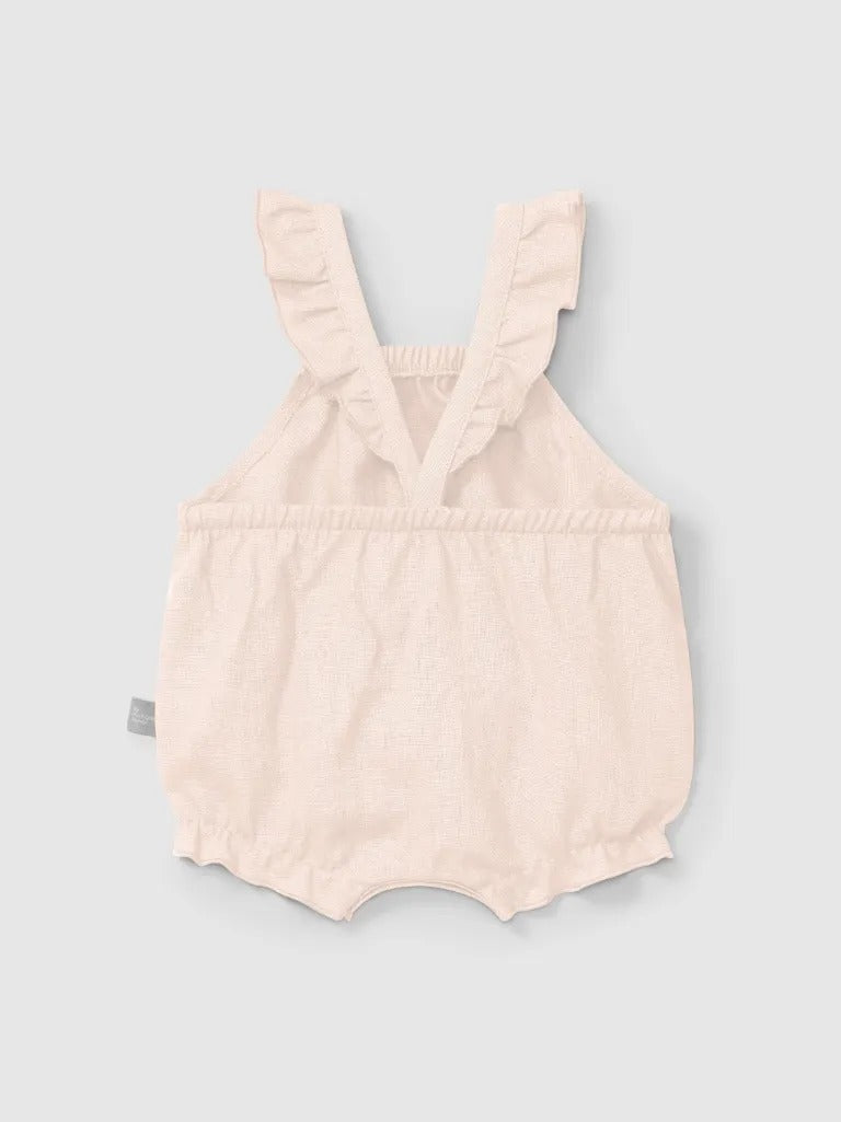 Baby Linen Blend Shortie with Ruffle Straps - Pink