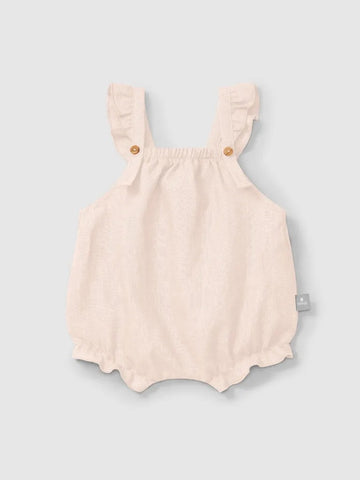 Baby Linen Blend Shortie with Ruffle Straps - Pink