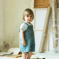 Baby Linen Blend Dungaree Shorts - Mint Blue