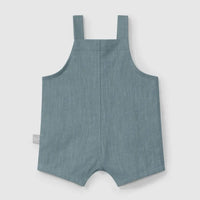 Baby Linen Blend Dungaree Shorts - Mint Blue