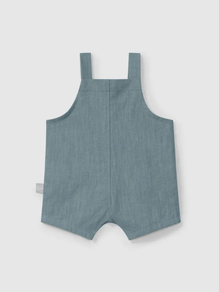 Baby Linen Blend Dungaree Shorts - Mint Blue