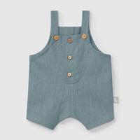 Baby Linen Blend Dungaree Shorts - Mint Blue