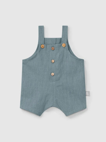 Baby Linen Blend Dungaree Shorts - Mint Blue