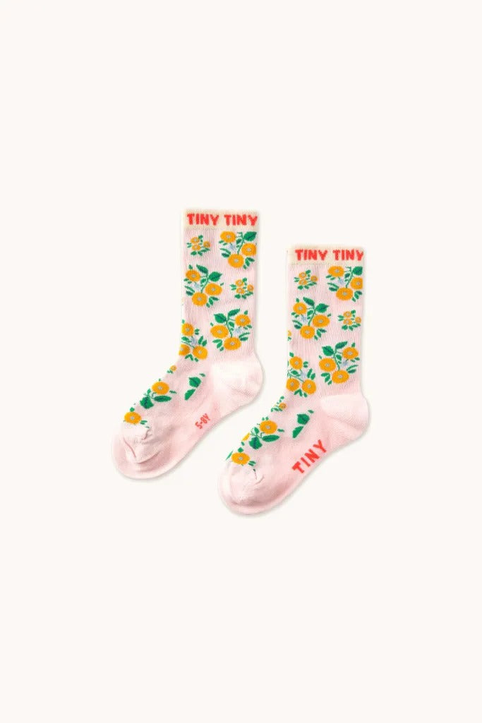 Flowers Medium Socks - Pastel Pink