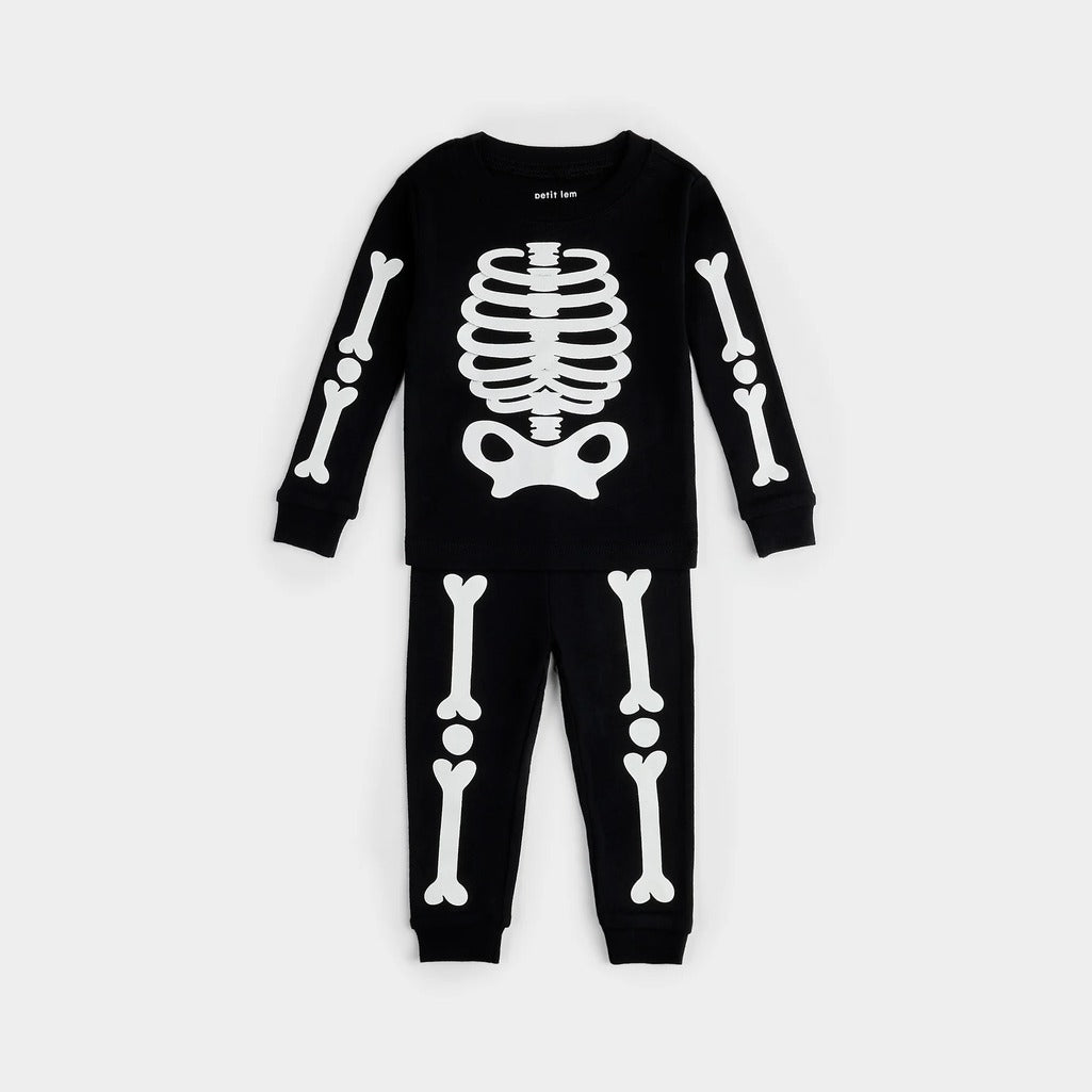 Skeleton Glow in the Dark Print on Black PJ Set