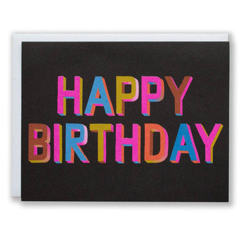 Happy Birthday Brights on Black Note Card