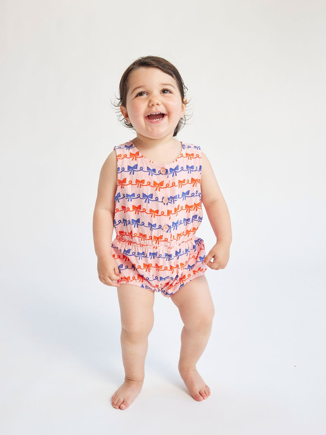 Baby Ribbon Bow All Over Woven Romper