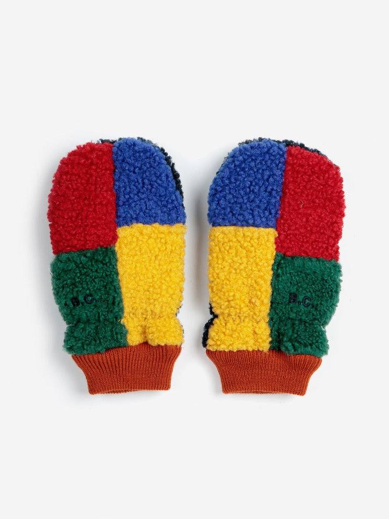 Kids Color Block Sheepskin Mittens - Multicolor