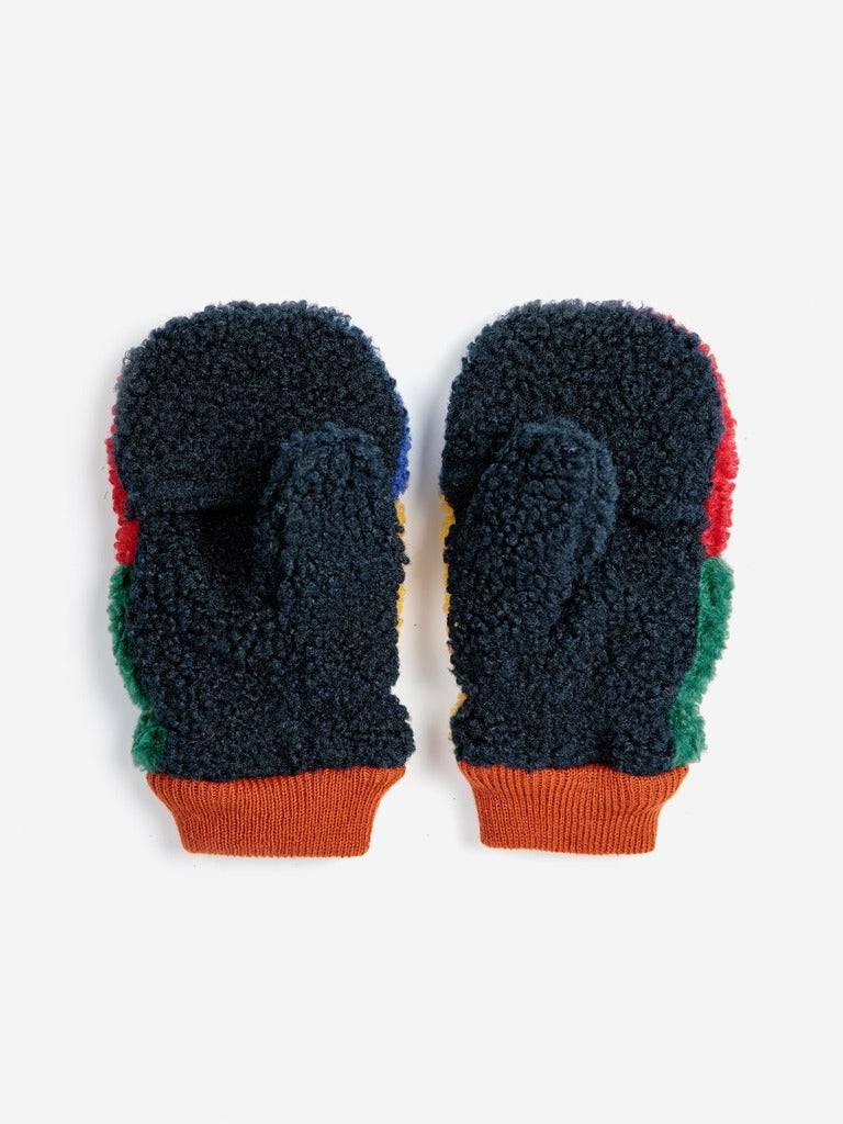 Kids Color Block Sheepskin Mittens - Multicolor