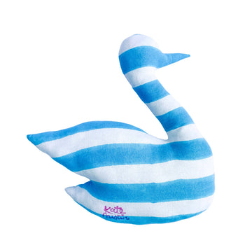 Swan Pillow in Cyan White Stripe