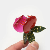 Red Pomegranate Fruit Hair Claw with Butterfly Clip Handle