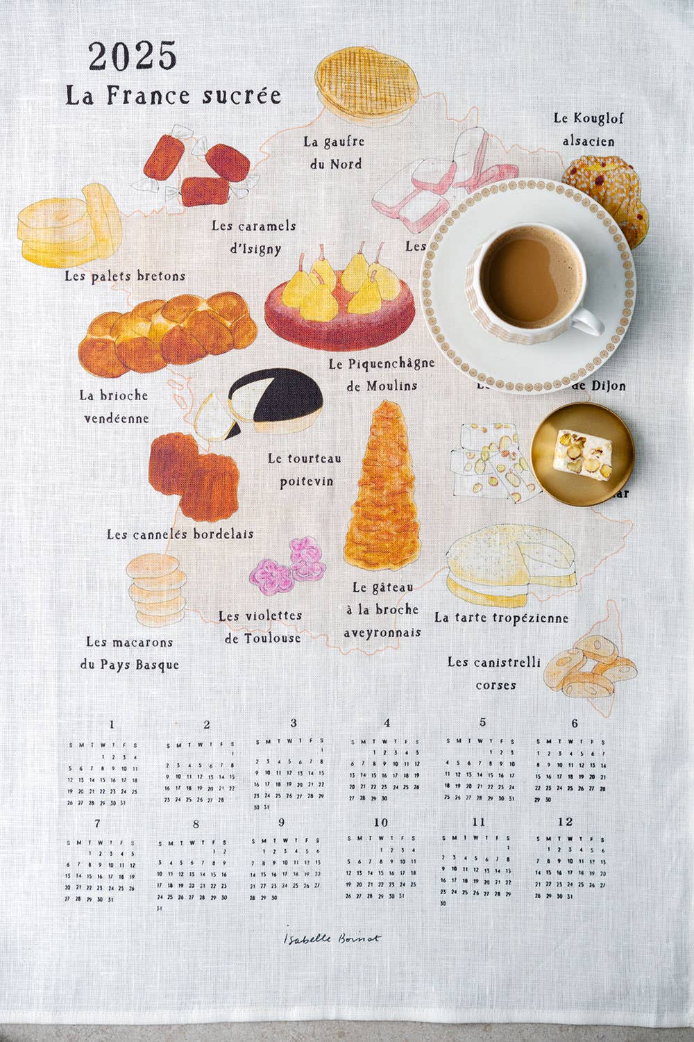 2025 Linen Calendar - Sweets Map Of France