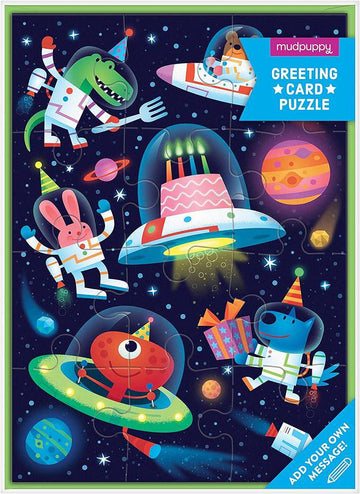 Cosmic Party Puzzle Greeting Card