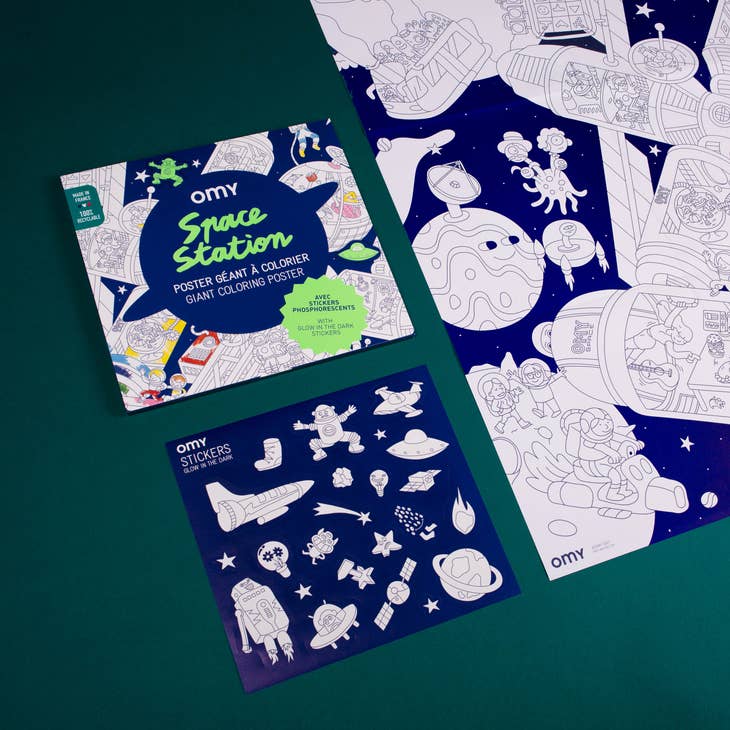 space station giant colouring poster + glow-in-the-dark stickers