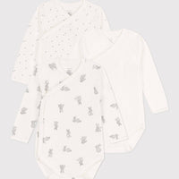 Long Sleeved Cotton Wrapover Bodysuits 3-pack - Bunnies