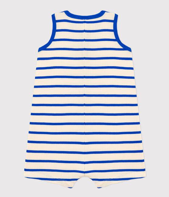 Blue and White Striped Rib-Knit Playsuit