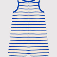 Blue and White Striped Rib-Knit Playsuit