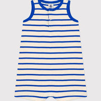 Blue and White Striped Rib-Knit Playsuit