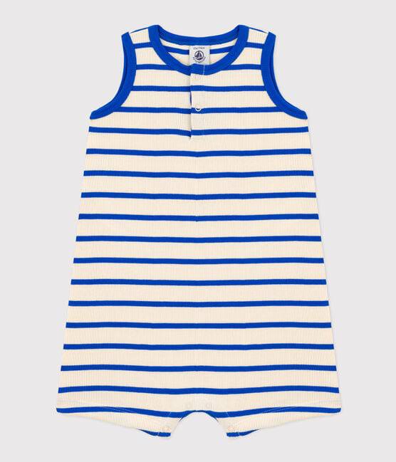 Blue and White Striped Rib-Knit Playsuit