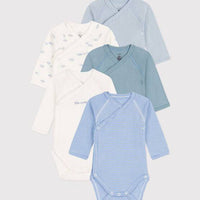 LONG-SLEEVED WRAPOVER PRINTED COTTON BODYSUITS - PACK OF 5 (Mistral)