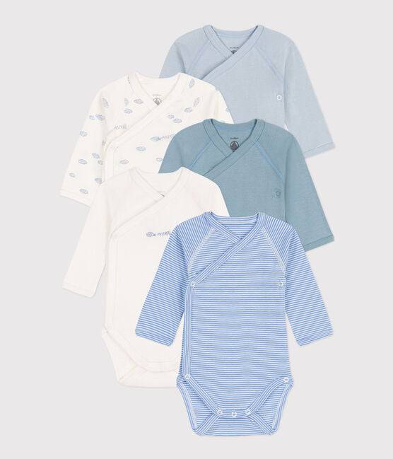 LONG-SLEEVED WRAPOVER PRINTED COTTON BODYSUITS - PACK OF 5 (Mistral)