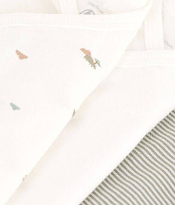 Wrapover Short-Sleeved Printed Cotton Bodysuit - Pack of 3 (Hippos)