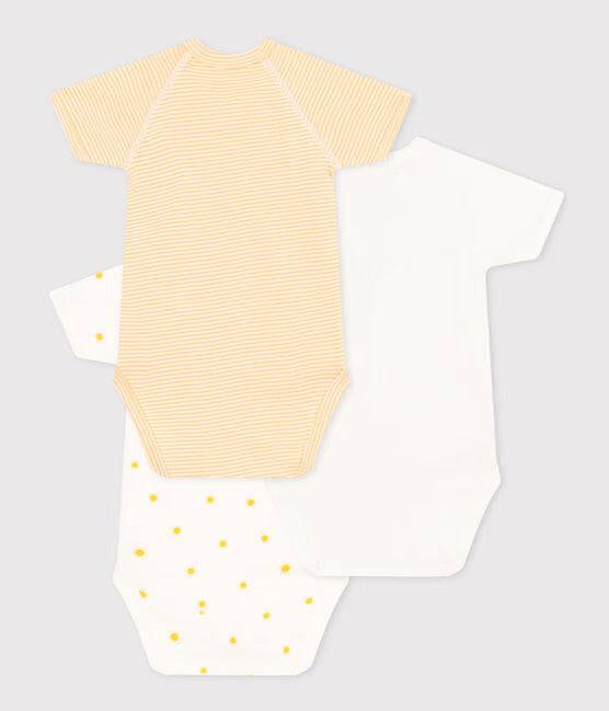 Wrapover Short-Sleeved Printed Cotton Bodysuit - Pack of 3 (Suns)