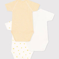 Wrapover Short-Sleeved Printed Cotton Bodysuit - Pack of 3 (Suns)