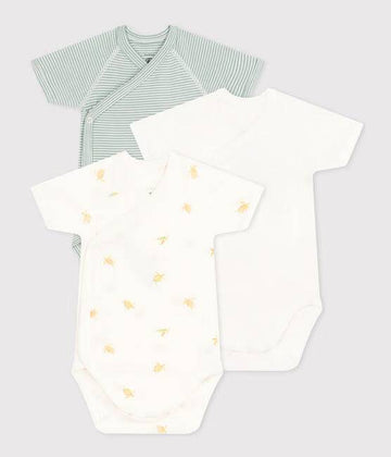 Wrapover Short-Sleeved Printed Cotton Bodysuit - Pack of 3 (Turtles)