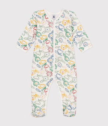 Babies Floral Pattern Velour Footed Pajamas