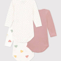 Long Sleeved Cotton Bodysuits 3-Pack - Hearts