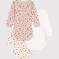 Set of 3 Long-sleeved Cotton Flower Bodysuits